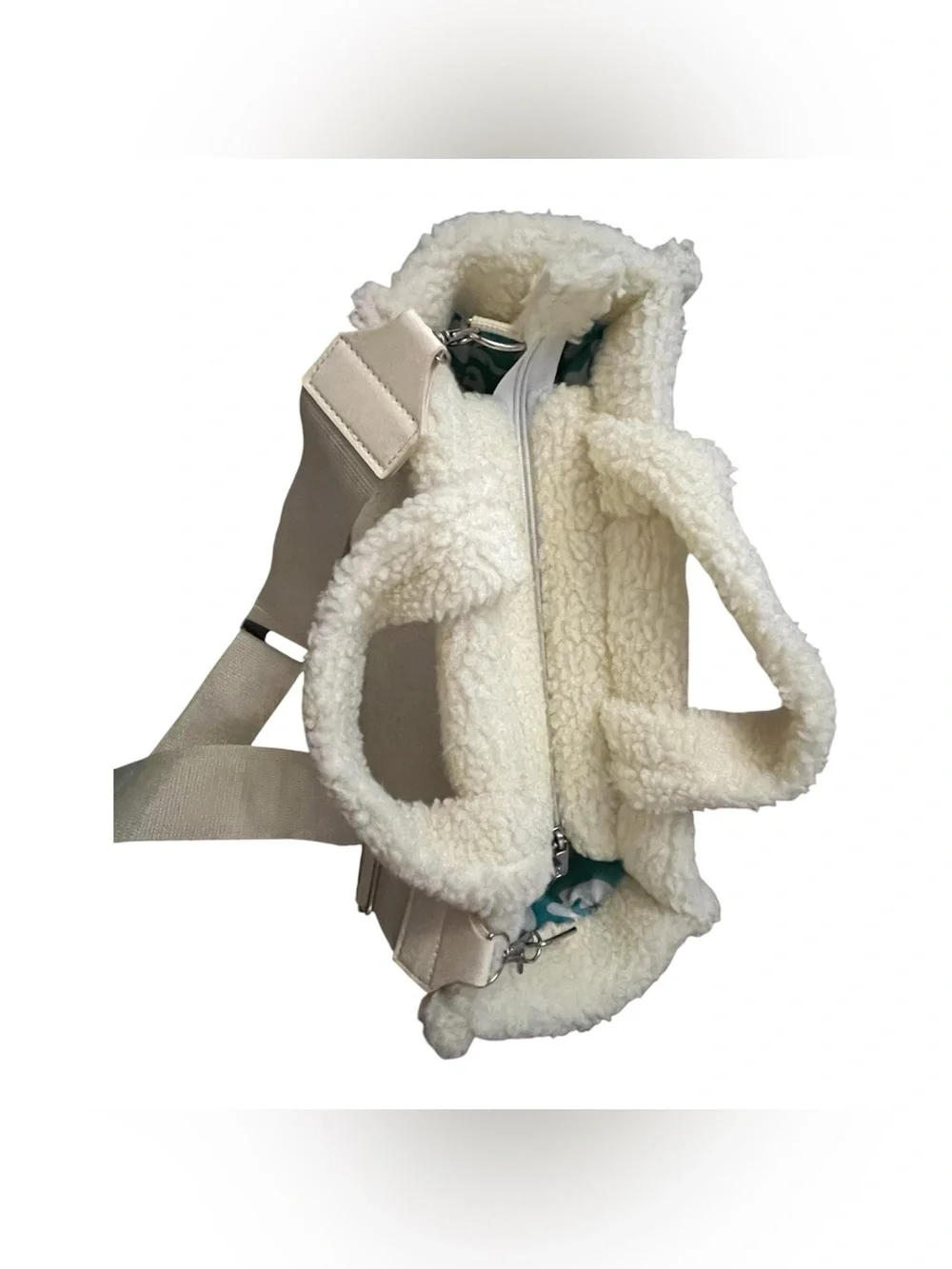 Squishmallows Teal and White Plush Tote with Sherpa Trim